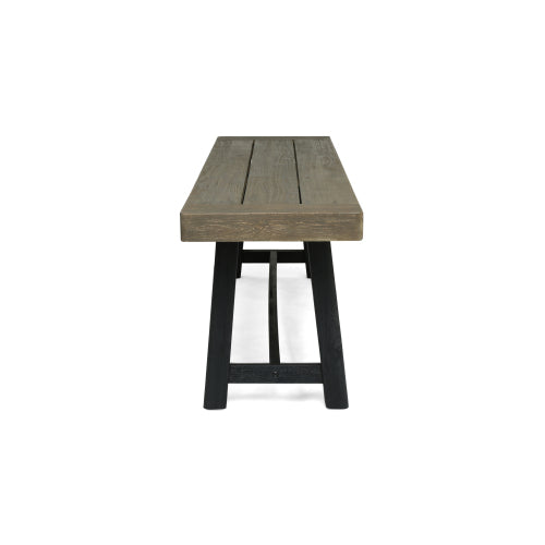 Outdoor Acacia Wood Bench, Sandblast Gray Finish and Black