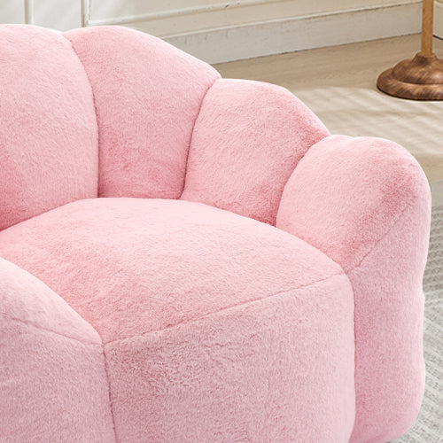 Pink Lotus-Shape Compression Bean Bag Sofa with Pull Ring, No Assembly