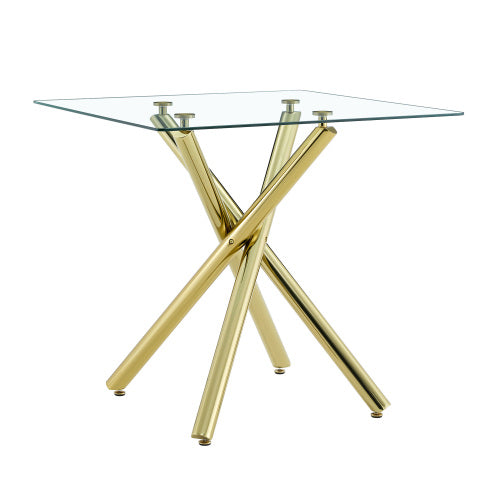 Modern Gold Bar Table with Tempered Glass Top, Sturdy Cross Metal Legs Pub Table for Home Bar, Kitchen Island, Living Room