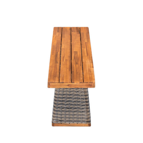Outdoor 1pcs Acacia Wood Bench,Teak Finish+ Grey Wicker