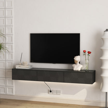 67 Inch Black Wall Floating LED TV Console 16 Color Ambient Light Wall Mount Media Cabinet for 65 Inch TV