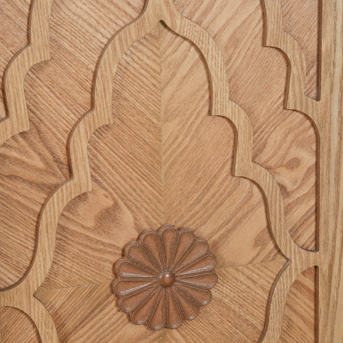Natural Wood Carved Flower Door Large Storage Cabinet Metal Handle Household Multi-Scene Practical Sideboard Cabinet