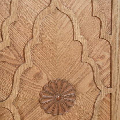 Natural Wood Carved Flower Door Large Storage Cabinet Metal Handle Household Multi-Scene Practical Sideboard Cabinet