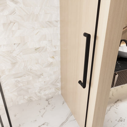 Frameless Single sliding shower door 56-60 "W x 76" H, 1/4 "(6 mm) Clear Tempered Glass, Explosion Proof Film, Stainless Steel Handle Square Tube Track ,Matte Black