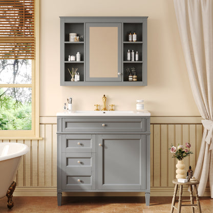 36'' Bathroom Vanity with Medicine Cabinet, Modern Bathroom Storage Cabinet with 2 Soft Closing Doors and 4 Drawers, Single Sink Bathroom Vanity