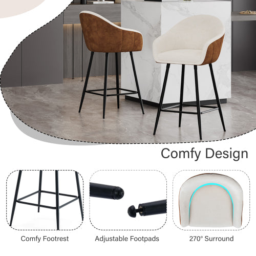 26.5inch  Modern - Style counter height bar stools, with comfortable upholstery,durable metal legs ensure stability, enhance the decor of your kitchen or dining area.--Brown
