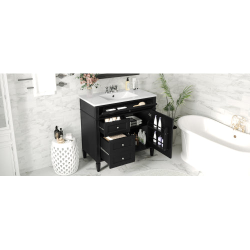36'' Bathroom Vanity with Top Sink, Modern Bathroom Storage Cabinet with 2 Drawers and a Tip-out Drawer, Single Sink Bathroom Vanity