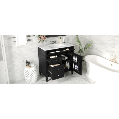 36'' Bathroom Vanity with Top Sink, Modern Bathroom Storage Cabinet with 2 Drawers and a Tip-out Drawer, Single Sink Bathroom Vanity