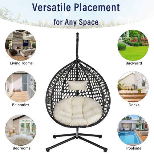 U_STYLE Sturdy Hammock Chair with Stand, Durable Hanging Egg Chair with Rattan Weaving