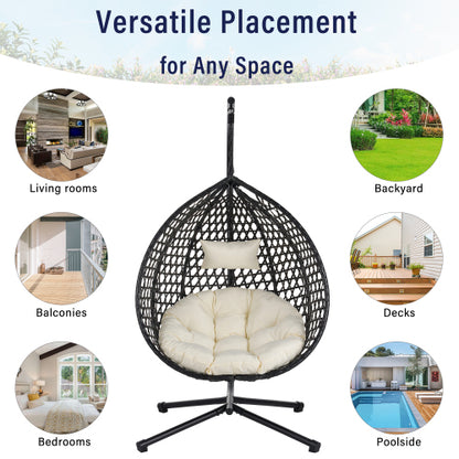 U_STYLE Sturdy Hammock Chair with Stand, Durable Hanging Egg Chair with Rattan Weaving