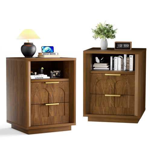 Walnut 2-Pack Nightstands with Charging Station