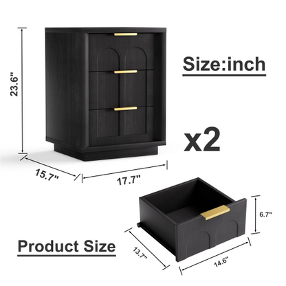 Black 3-Drawer 2-Pack Nightstands