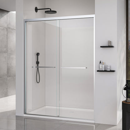 56-60*72 INCH Frame Double Sliding soft-close Shower Doors, Bathroom Sliding Shower Door, (6mm) Thick SGCC Tempered Glass Door For Bathroom Door ,Brushed Nickel