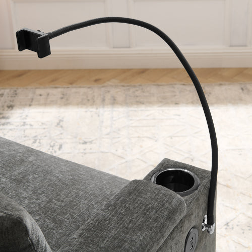 Gray Manual-Adjust Recliner Chair with USB, Storage & Ottoman