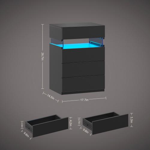Black 4-Drawer LED Nightstand with RGB Lights