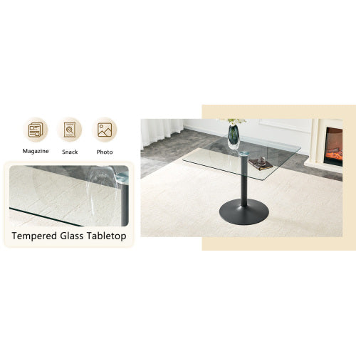 5-Piece Square Glass Dining Set, Single-Column Metal Table & 4 Brown PU Handle Chairs