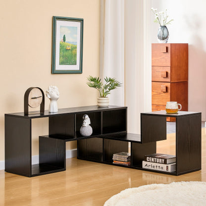 Expandable Modular Black Wood Grain MDF TV Stand Free Combination Open Storage Entertainment Center