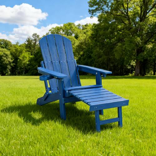 Lounge chair dark blue color, suitable for all seasons: Outdoor lounge chair, made of sturdy HIPS material, equipped with 304 stainless steel accessories.