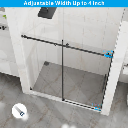 Goodyo 60" W x 72" H Sliding Shower Door, Frameless Sleek Glass Shower Door, 1/4" (6mm) Thick Tempered Clear Glass with Easy-clean Coating, Stainless Steel Hardware, Matte Black