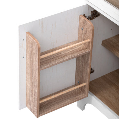 71inch  Arched Kitchen Pantry Cabinet with Glass Doors White