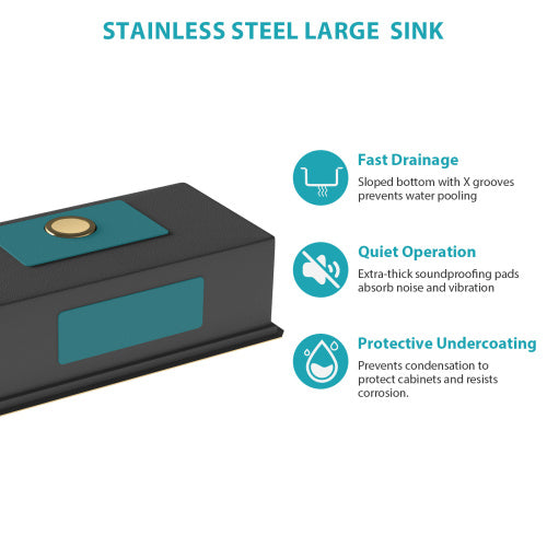 Undermount Workstation Gold Kitchen Sink - 30" x 19" x 10" Inch Stainless Steel 16 Gauge Deep Single Bowl Sink