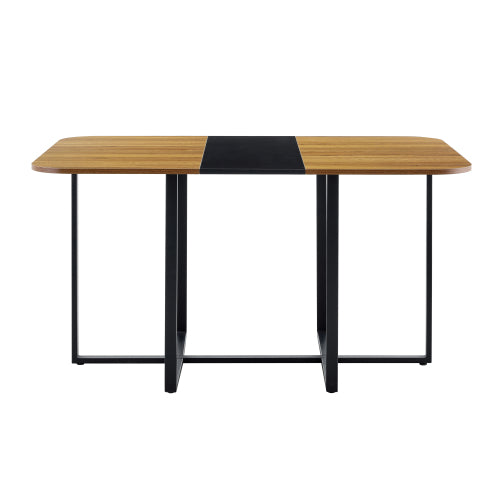 60.2 Inch Two-Tone MDF Dining Table, Modern Minimalist Industrial Sturdy Metal Leg Kitchen Work Table