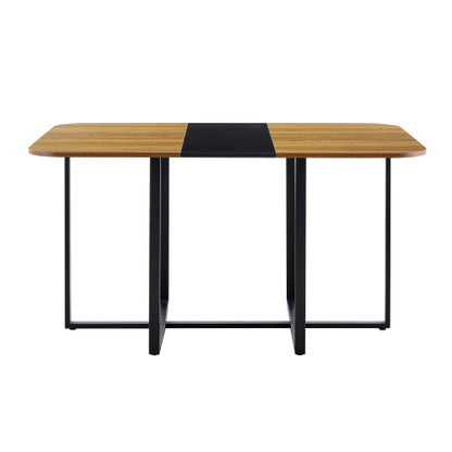 60.2 Inch Two-Tone MDF Dining Table, Modern Minimalist Industrial Sturdy Metal Leg Kitchen Work Table
