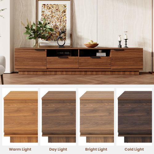 78.7 inch Walnut Wave Fluted TV Stand Legless Media Console Fits Up To 85 Inch TV