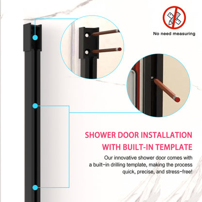 56-60" W x 74" H Semi-Frameless Sliding Shower Door, 1/4" (6mm) Clear SGCC Tempered Glass, Matte Black Finished, Adjustable Width – No Cutting Required