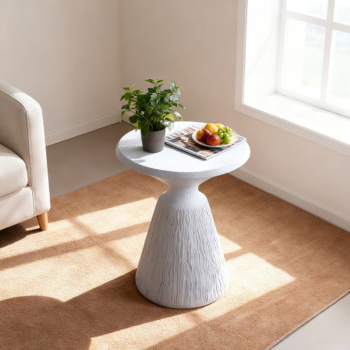 Cement Outdoor End Tables for Patio, GardenAccent Table, Modern Small Round Side Tablefor Outside, Tree Stump Garden Stool DrumTable indoor and Outdoor