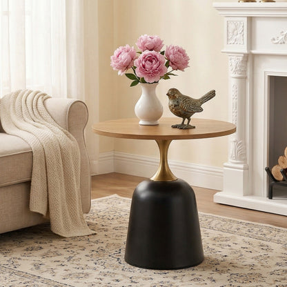 23.6inch  Round Metal Base Side Table Wood Grain Modern Nordic Accent Sofa Table