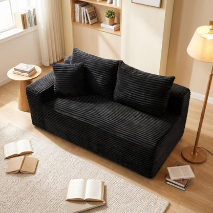 Black Corduroy Leg-Free Floor-Hugging Compressed Armless Single Modular Accent Chair for Living-Room Bedroom
