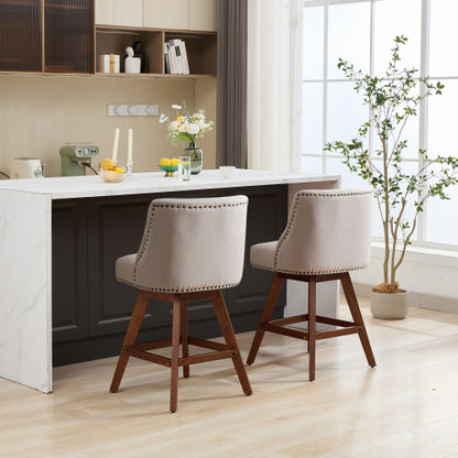 Counter Height Swivel Barstools, 26inch  H Seat Height Upholstered Bar Stools Set of 2, Fabric in Ivory