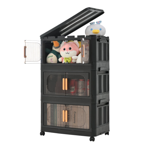 Folding Storage Cabinet with Wheels 5 Tier Collapsible Organizer Black