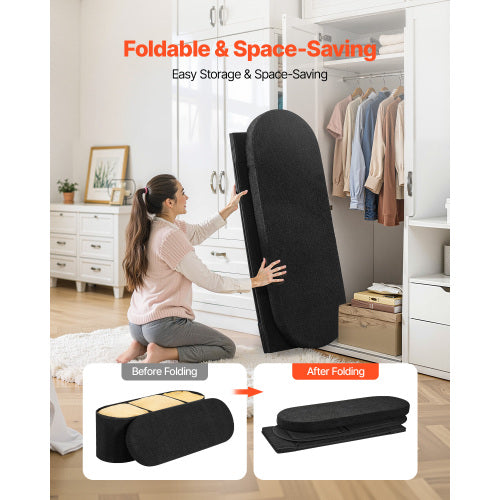 Black Foldable Teddy Fleece Oval Storage Ottoman Bench, 660 LBS Bed End Bench with Divided Storage