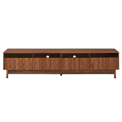 78.7 inch Walnut LED Light Glass Drawer TV Stand Solid Rubber Wood Leg Console Holds 85 inch TV