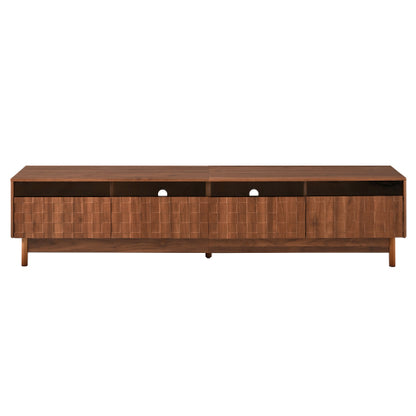 78.7 inch Walnut LED Light Glass Drawer TV Stand Solid Rubber Wood Leg Console Holds 85 inch TV