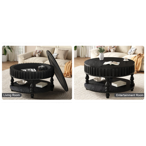 31.5inch  Flip-Top Fluted Coffee Table, Black