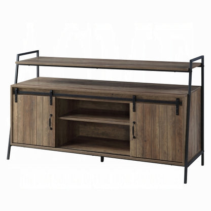 Rustic Oak & Black 60 Inch TV Stand with Sliding Barn Door for 58 Inch TV
