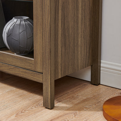 Brown High Arched LED Light Wooden Storage Cabinet Adjustable Glass Partition Modern Retro Home Multi-Functional Display Cabinet
