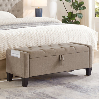 Ottoman with Storage, Storage Ottoman Bench with Safety Hinge 350 lbs Weight, Upholstered Entryway Bench with Seating for Bedroom, Living Room - LINEN