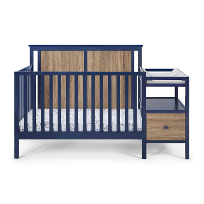 4-in-1 Crib and Changer Combo Midnight Blue/Vintage Walnut