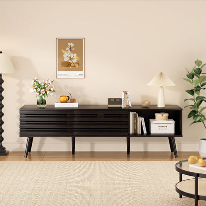 Mid Century Modern 70 inch TV Stand with Fluted Wood Storage Cabinet