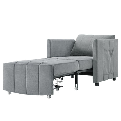 Grey 31.5 inch  Pull-Out Convertible Sofa Bed, 5-Position Backrest, Side Pockets & Storage Basket