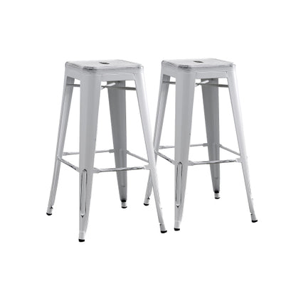 Backless Modern Light Weight Industrial Contemporary Rustic Vintage Costal Metal Bar Stools Without Back and 4 Leg Design (Set of 2) (30inch Seat, Distressed White)