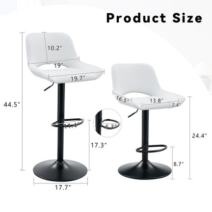 Modern Swivel Adjustable Bar Stools Set - 2 Pack, White PU Material, with Footrest, Holds Up to 250 lbs, Suitable for Home Bars and Kitchen Islands