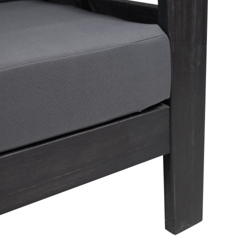 Acacia Wood Outdoor Loveseat and Coffee Table Set with Cushions, Dark Gray