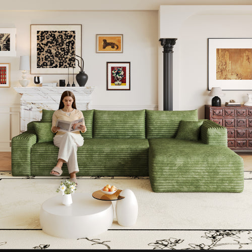 103 inch  Green L-Shape Cloud Deep-Seat Corner Sectional Sofa, No Assembly