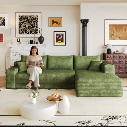 103 inch  Green L-Shape Cloud Deep-Seat Corner Sectional Sofa, No Assembly