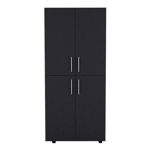 70" High Four-Door Armoire Wardrove Closet Cabinet, Six Shelves and Two Hanging Rods, Bedroom Clothes Storage Cabinet Organizer Black